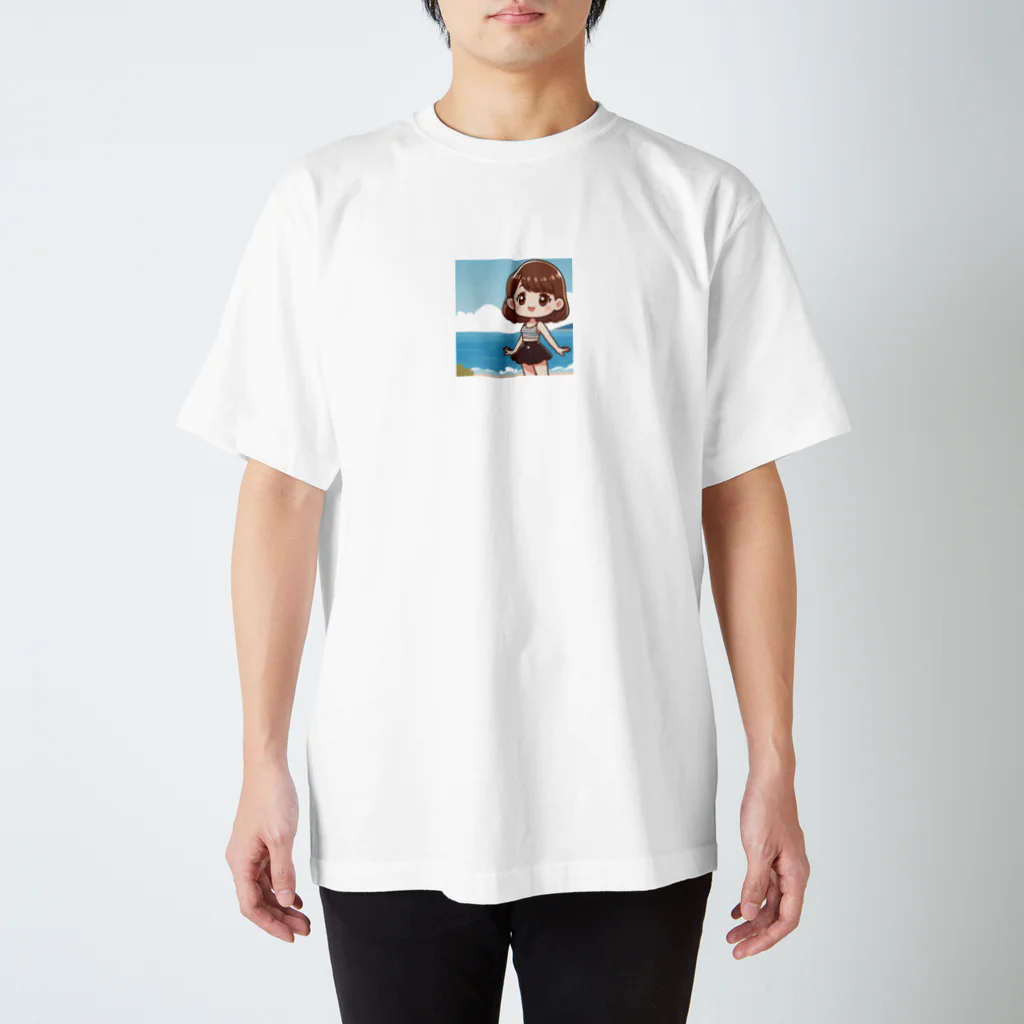 ワンダーワールド・ワンストップの海辺にいるかわいい女の子 スタンダードTシャツ