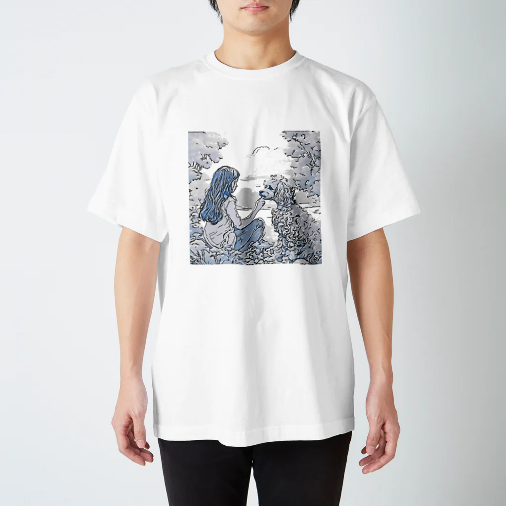 犬好きさんのためのTシャツ屋さんのトイプードルと女の子　フロントver02 Regular Fit T-Shirt