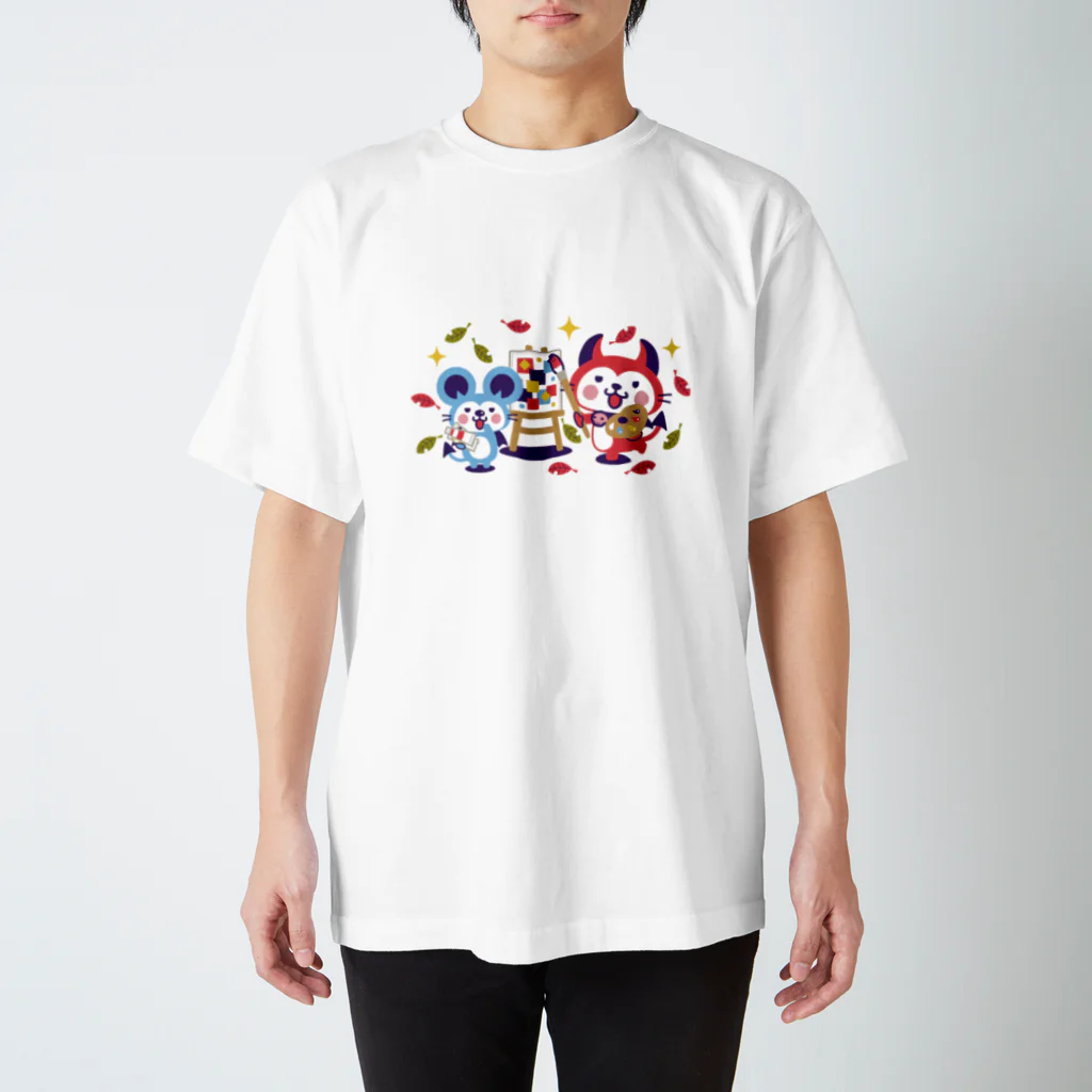 ミニマムユニヴァース@SUZURIのデビねこくんとデビねずちゃん Tシャツ 芸術の秋 Regular Fit T-Shirt
