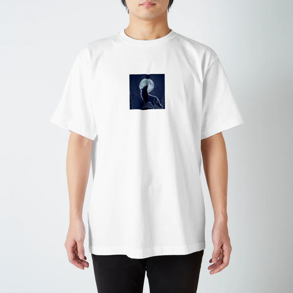 アニマルデザインの月夜に吠える狼 티셔츠