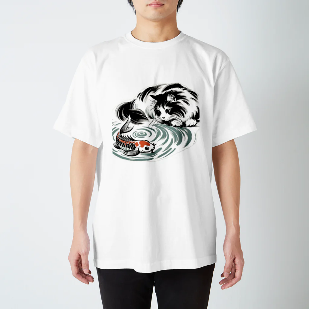 MakotOの猫と鯉（水墨画風） Regular Fit T-Shirt