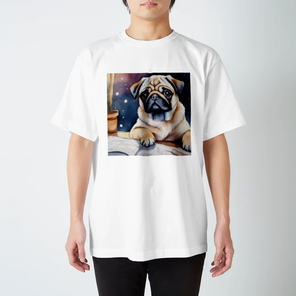 こころやすらぐの水彩子犬　パグ Regular Fit T-Shirt