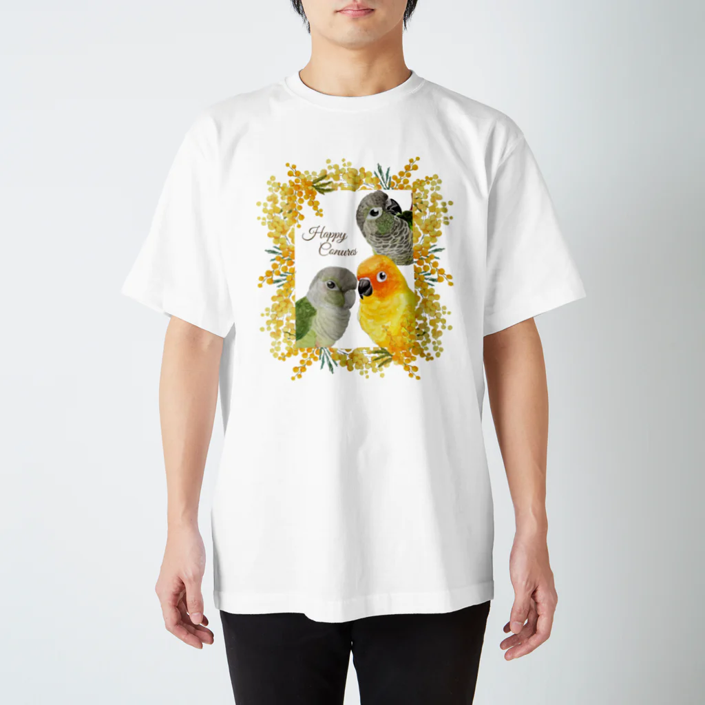 mariechan_koboの083 Happy Conures ミモザ Regular Fit T-Shirt