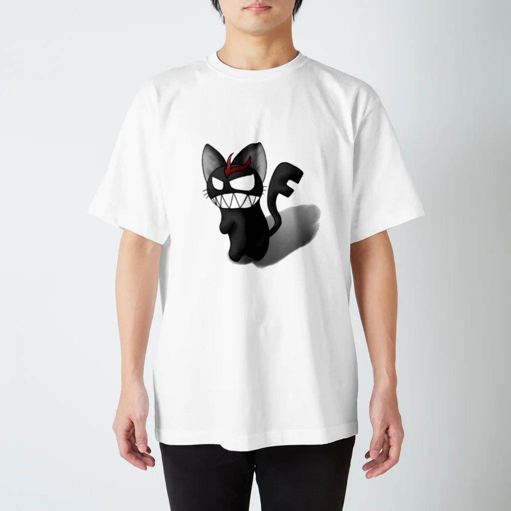 黒猫の鍵尻尾の黒猫 Regular Fit T-Shirt