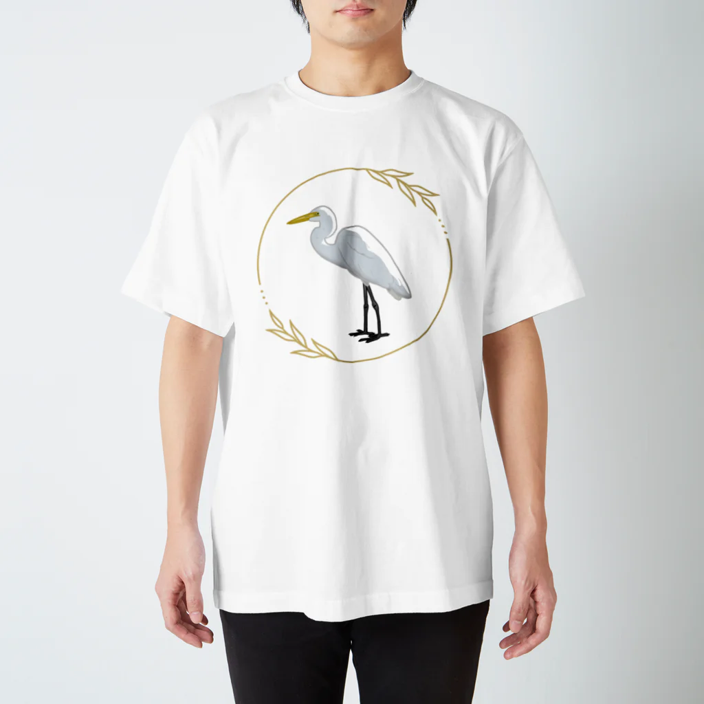 やちよ｜リアル鳥イラストのダイサギさん スタンダードTシャツ