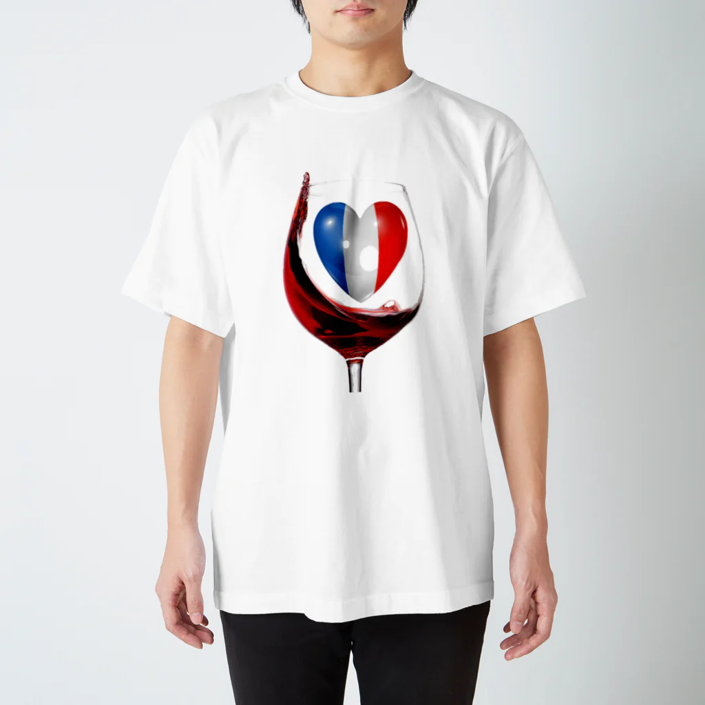 WINE 4 ALLの国旗とグラス：フランス（衣類） スタンダードTシャツ
