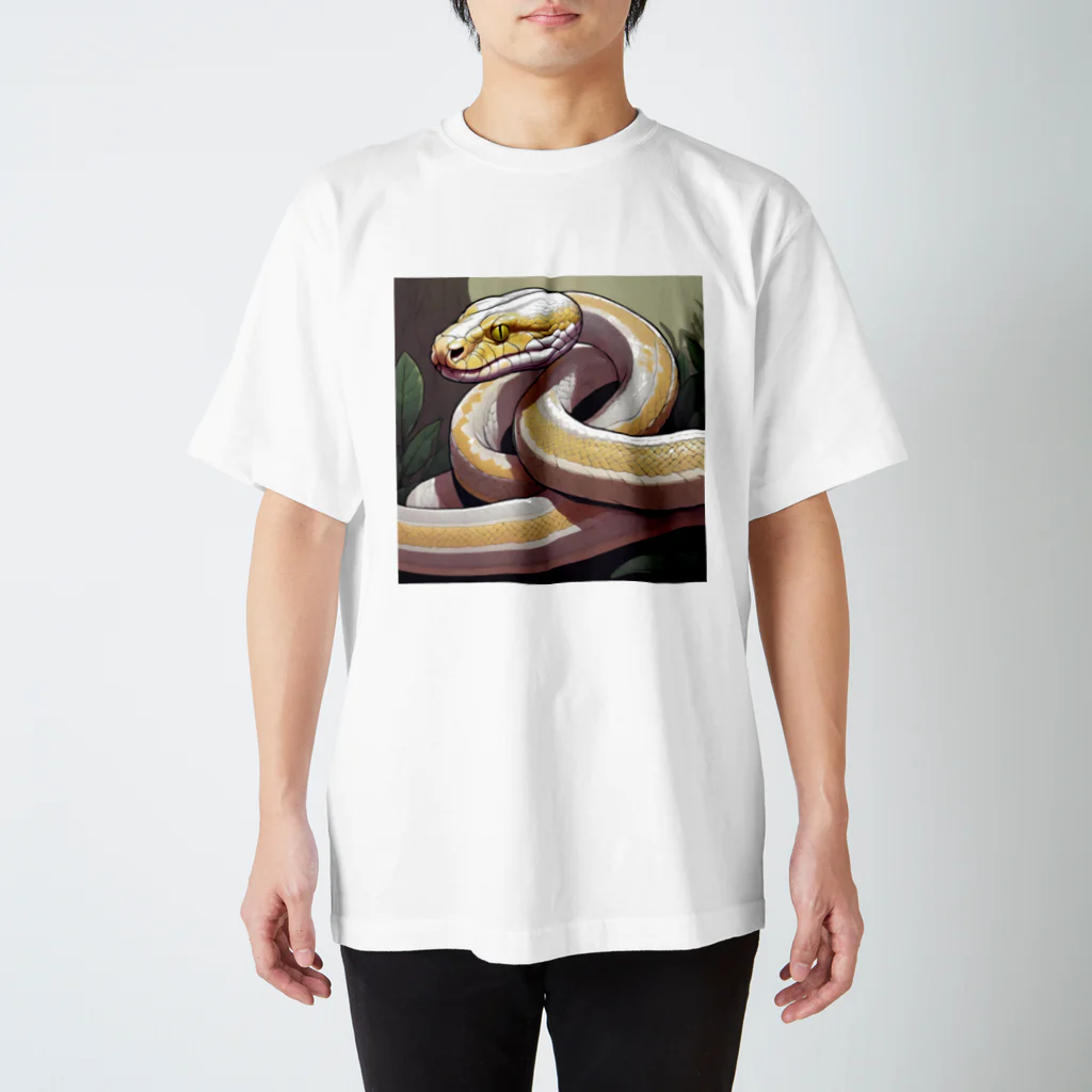 爬虫類Ｔのニシキヘビ(アルビノ) 背景あり 티셔츠