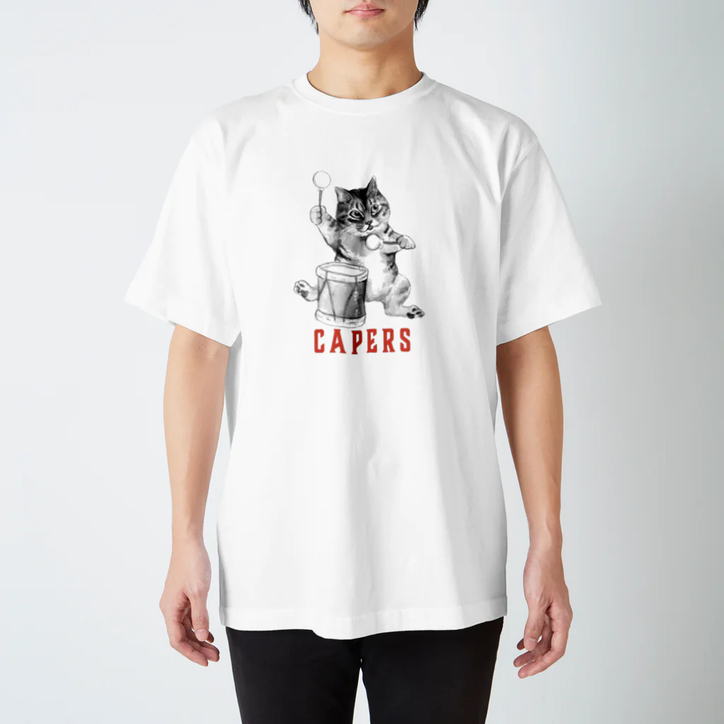  藤ねこりえ/ 𝙁𝙐𝙅𝙄𝙣𝙚𝙘𝙤𝙧𝙞𝙚のCat Capers 悪戯な猫たち　モノクロ スタンダードTシャツ