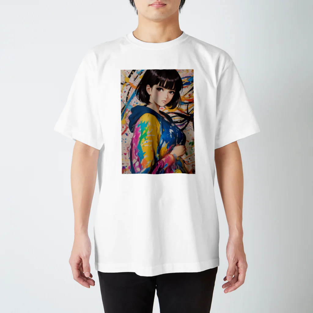 80s pop anime artの彼女はみなぎるエネルギーと魅力を放つ スタンダードTシャツ