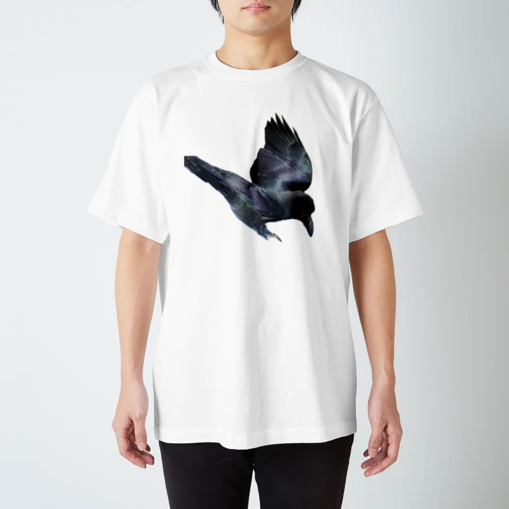 karasunikkiのツヤツヤの翼を広げるカラスのハッピー Regular Fit T-Shirt