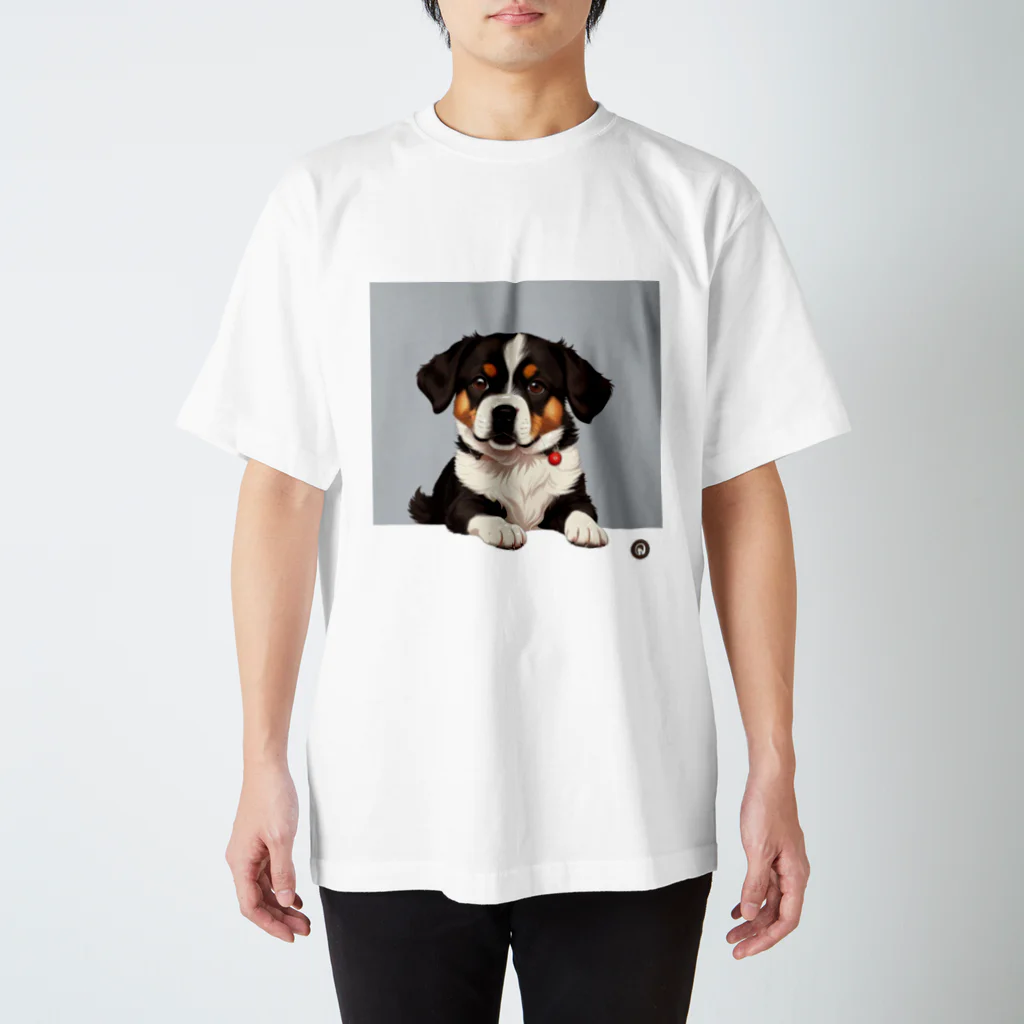 かわいい女の子とシュールな絵の飛び出すワンちゃん Regular Fit T-Shirt