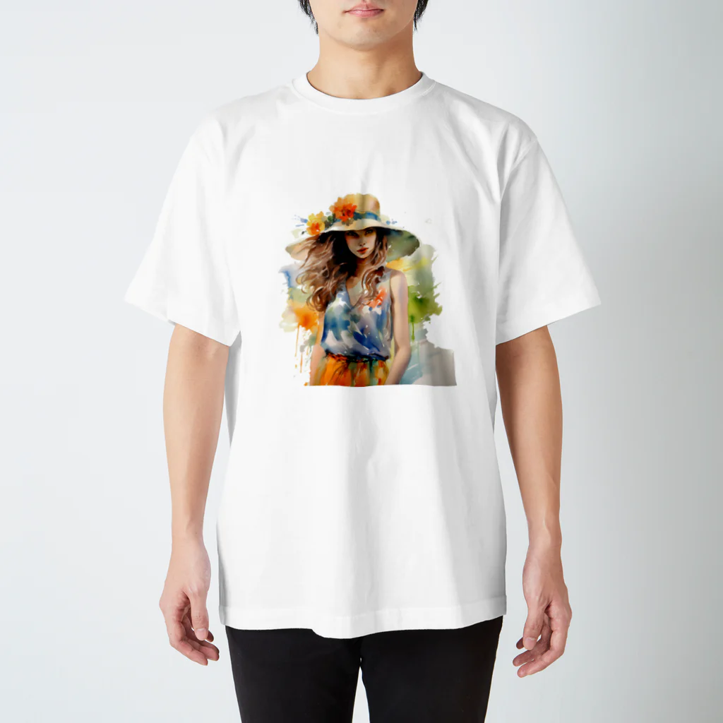 Decor&LuxuryVenusのLovely Flower-Hat Girl in Nature Regular Fit T-Shirt