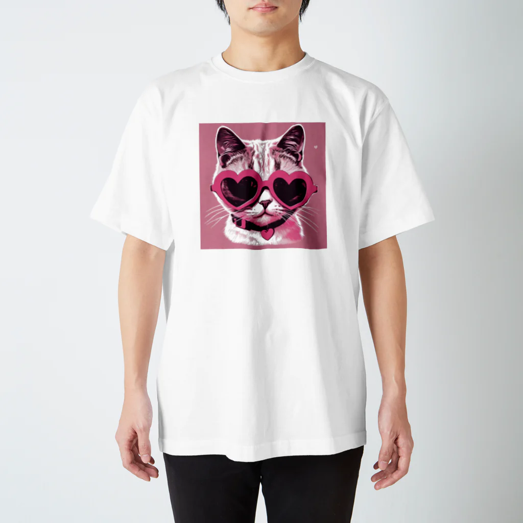 🎀キティガール🎀のハートサングラスの可愛い猫ちゃんグッズ　♡kitty girlオリジナル♡ スタンダードTシャツ