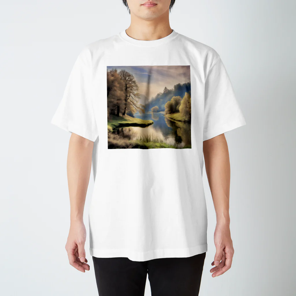 maikoのショップの静かな川辺の風景 Regular Fit T-Shirt