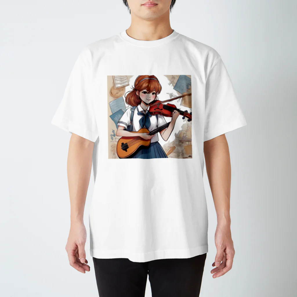 ほっこり絵音舎の弦楽器好きのチョコちゃん Regular Fit T-Shirt