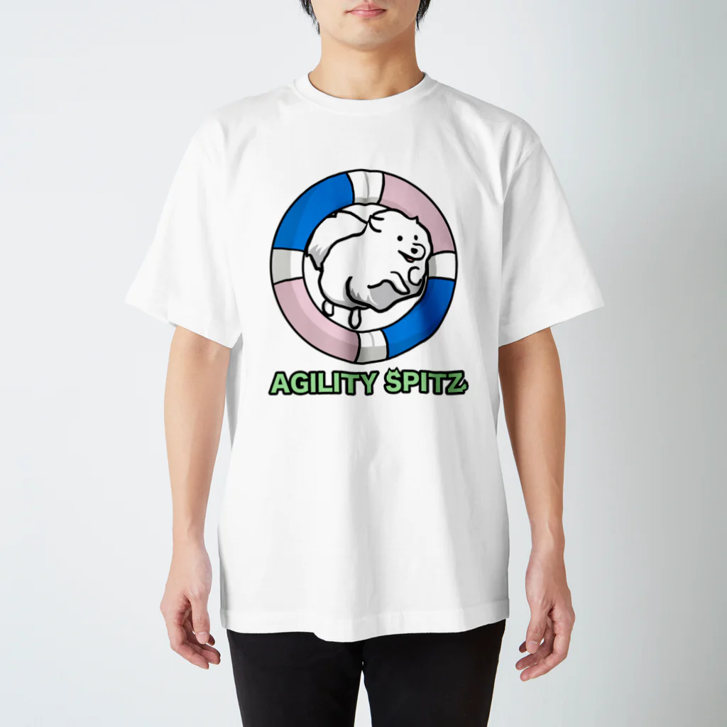 ehime@けだま&もち＆すみのAGILITY SPITZ「ぴょ〜んと飛ぶよ」 スタンダードTシャツ