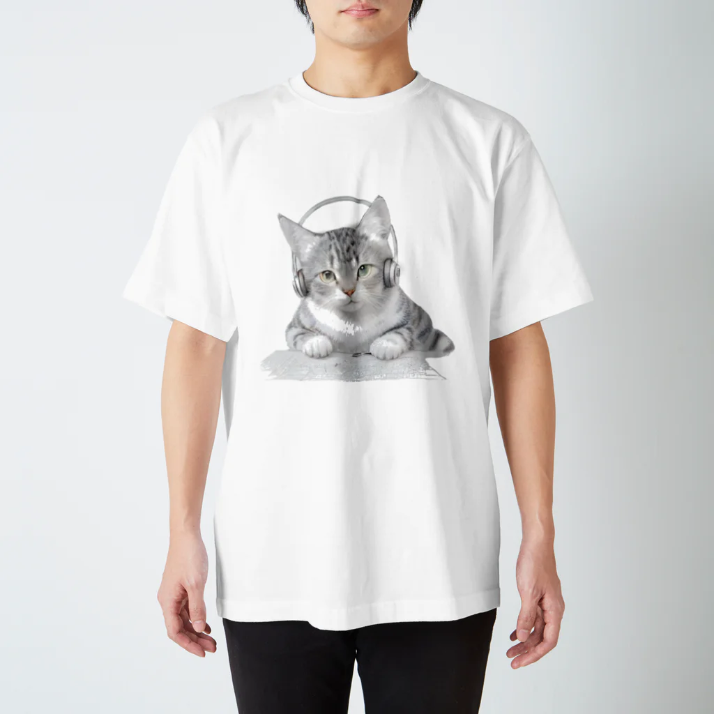 姫とすずり。のヘッドホンねこ スタンダードTシャツ