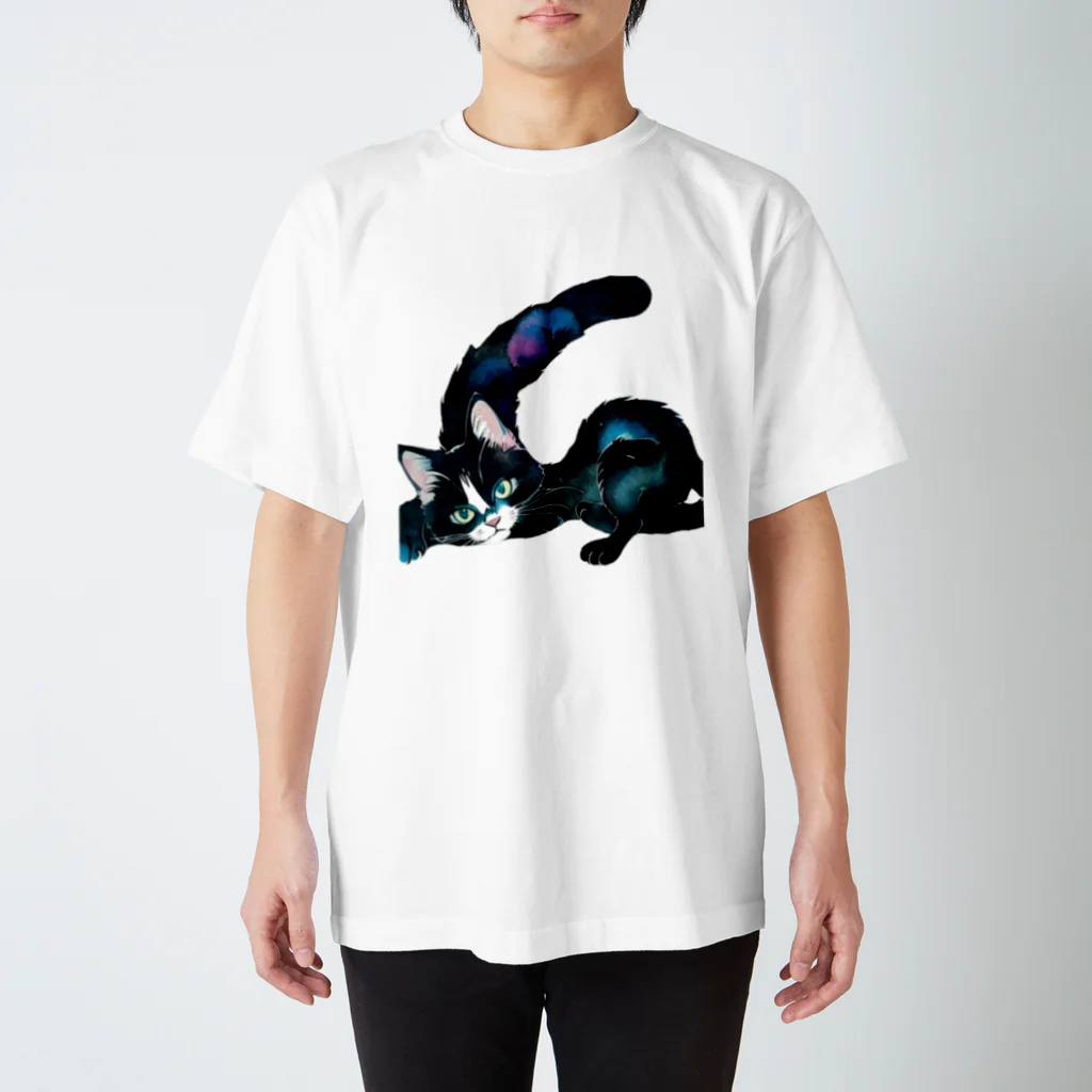 幸運のしっぽの黒猫と魔法の尻尾 Regular Fit T-Shirt