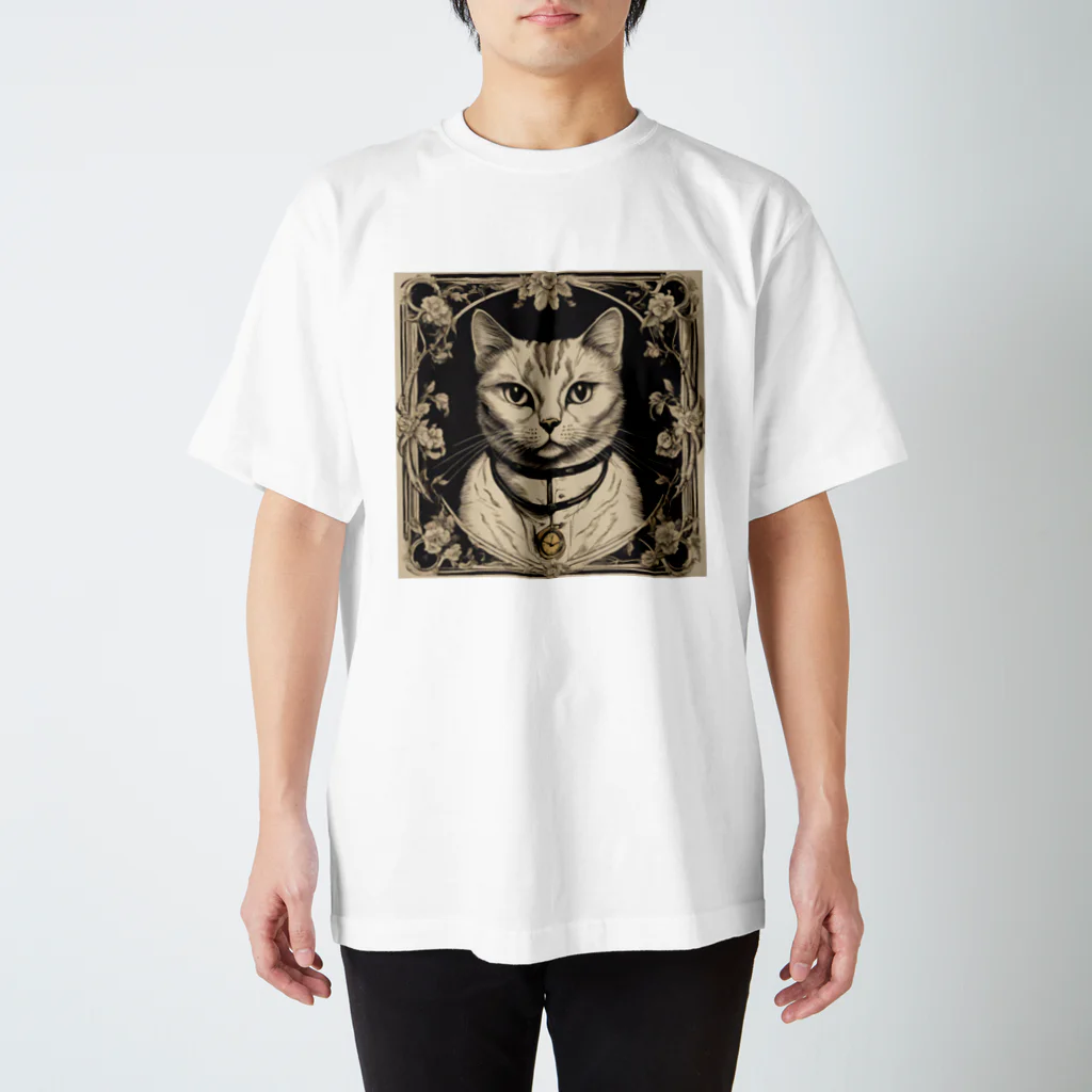 Asami アンティークのヴィンテージキャットアート・クラシックキャットキャンバス スタンダードTシャツ