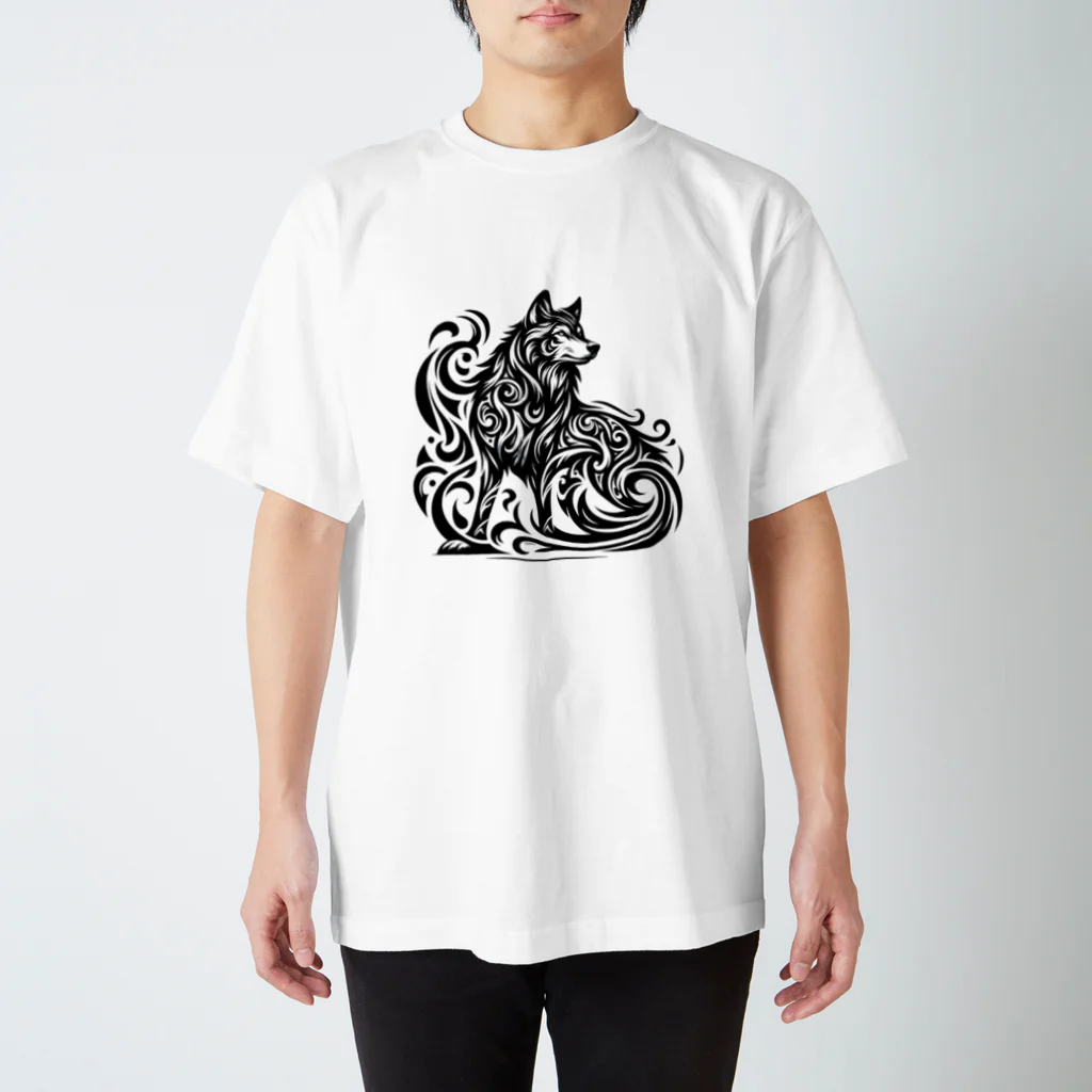 Nk-shopのWolf  ✖️  Tribal   「Stand」 スタンダードTシャツ