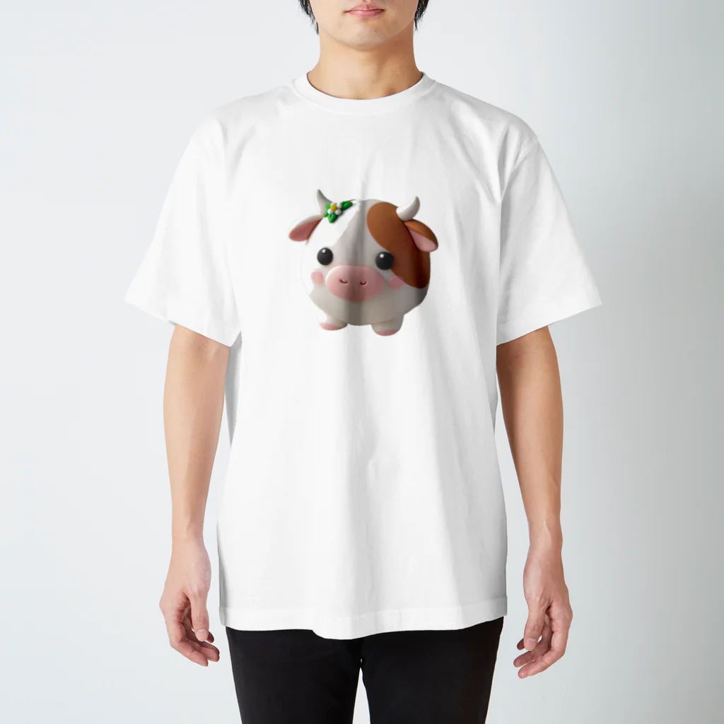 終わらない夢🌈の可愛い💕まんまる◯シリーズ✨　牛🐮 スタンダードTシャツ