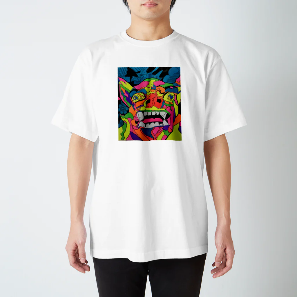 動物絵 Jamanakocic storeのカラフルシーサー Regular Fit T-Shirt