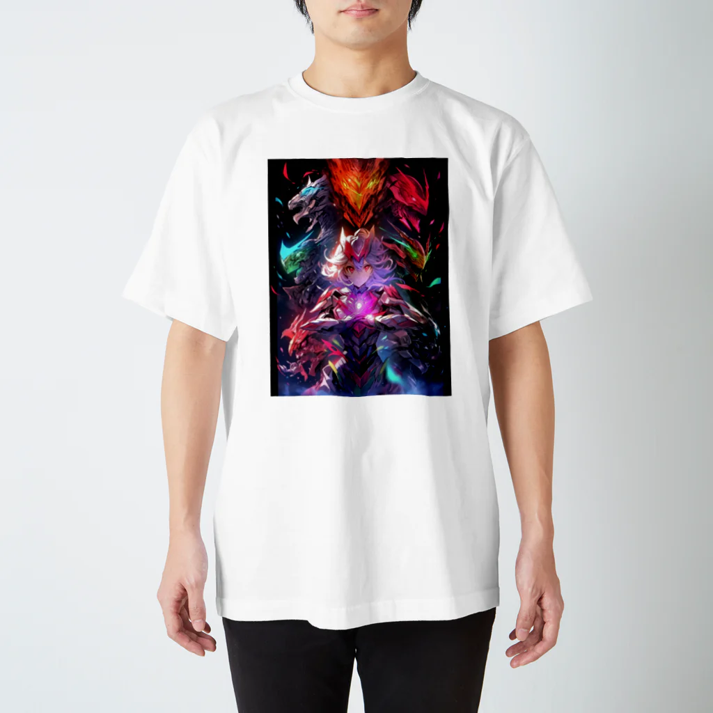 シロクマペンギンのドラゴンファイターガールwith竜の変身ヒーロー Regular Fit T-Shirt