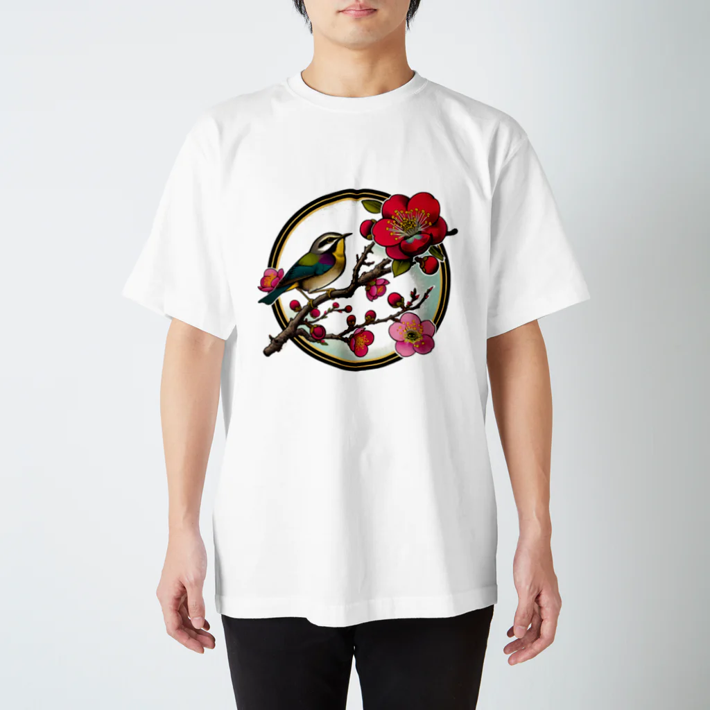 manyou-lab_Ukiyo-eの浮世絵 梅とウグイス Ukiyoe Plum And Japanese Bird [UUU-DL-SR001-0005] Regular Fit T-Shirt