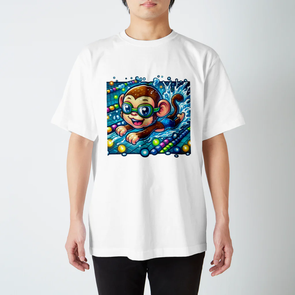 アニマルキャラクターショップのSwimming monkey Regular Fit T-Shirt