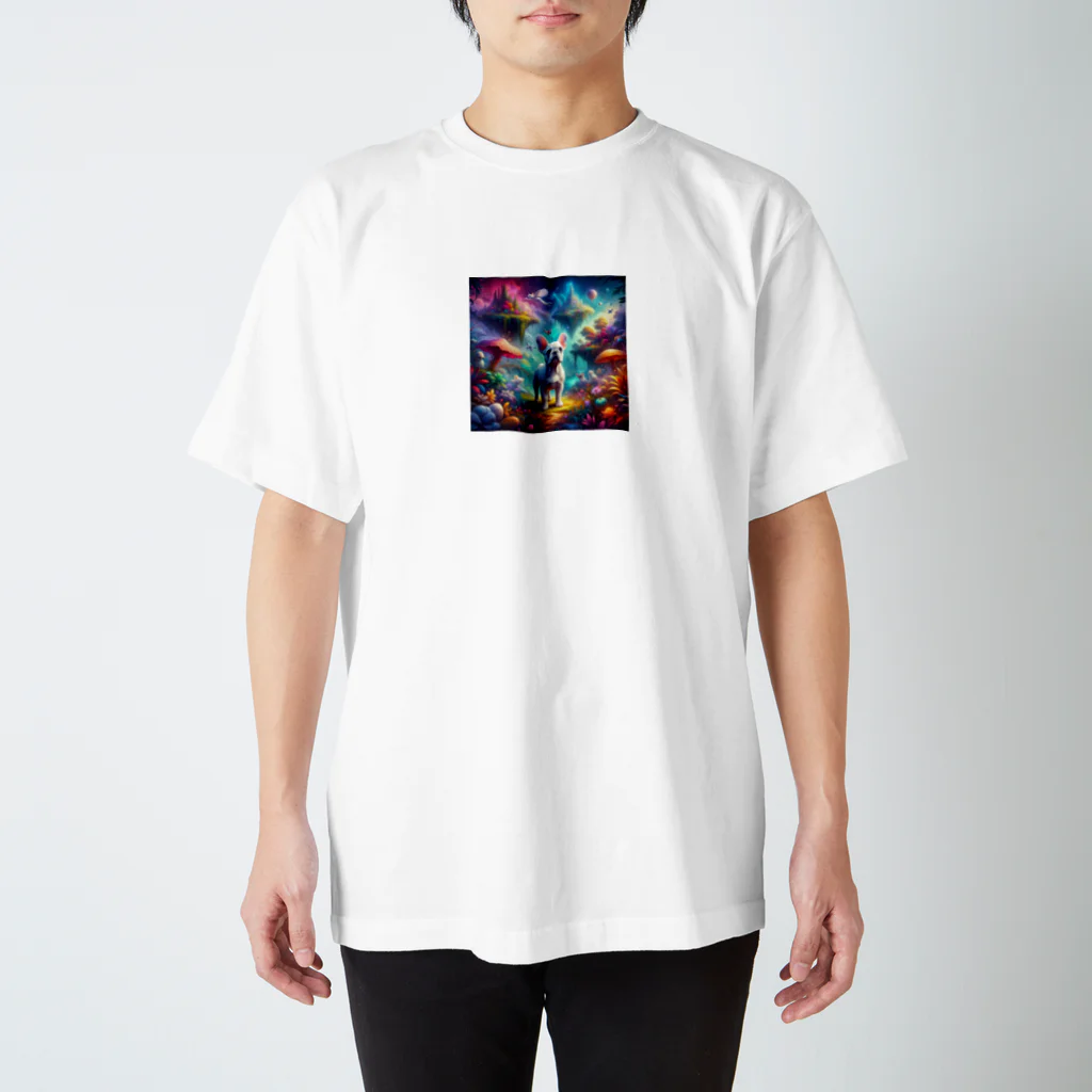 Ichigo-to-daifukuの幻想的な森の白いフレンチブルドッグ スタンダードTシャツ