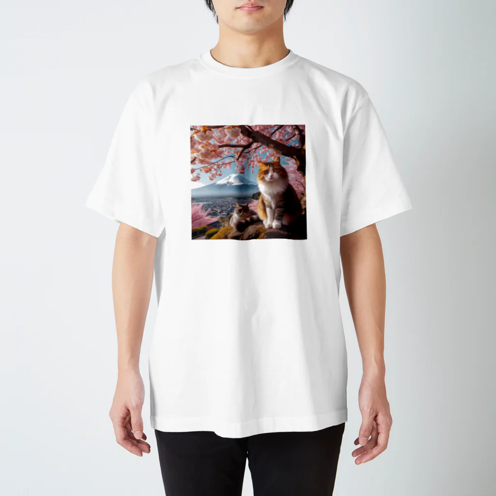 猫好き Japanの富士山と猫 Regular Fit T-Shirt