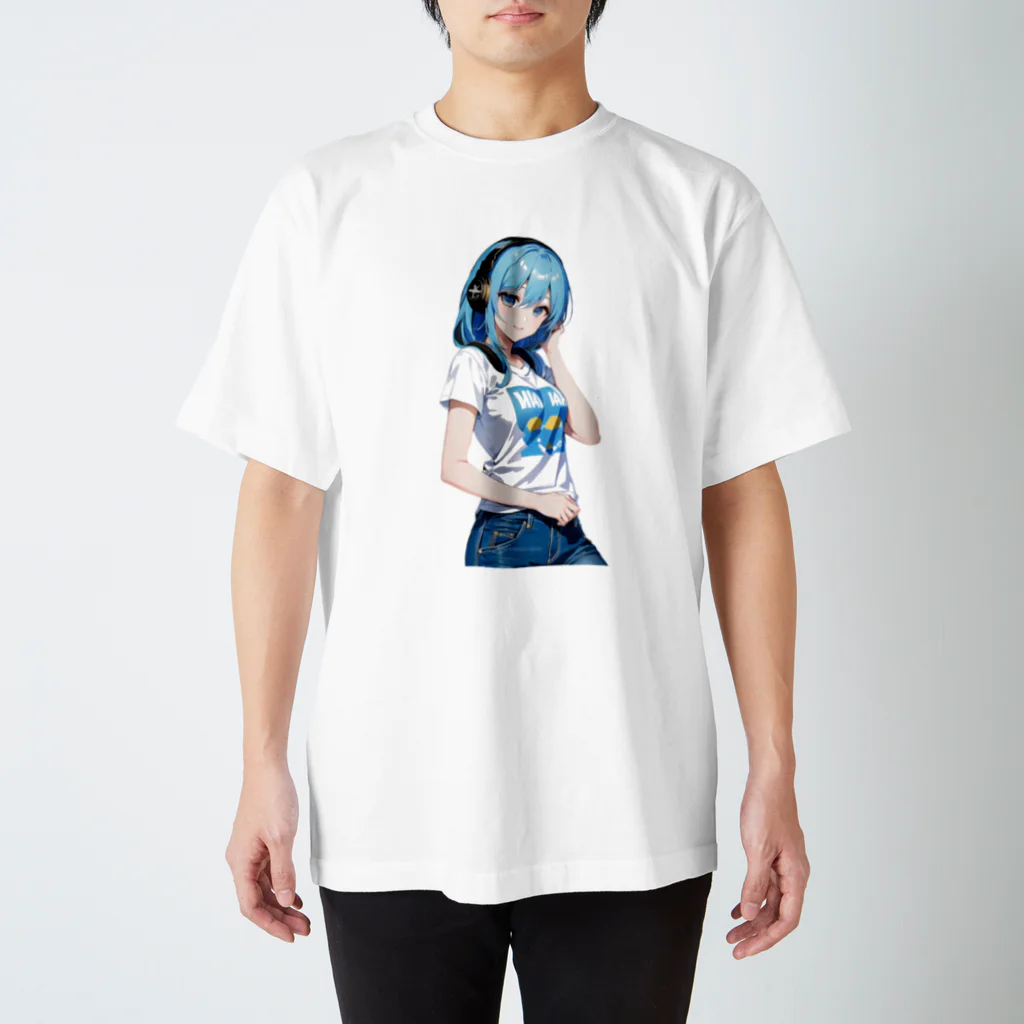 AIオリジナルイラスト　美女男子の青髪美女　名前はミズキ スタンダードTシャツ