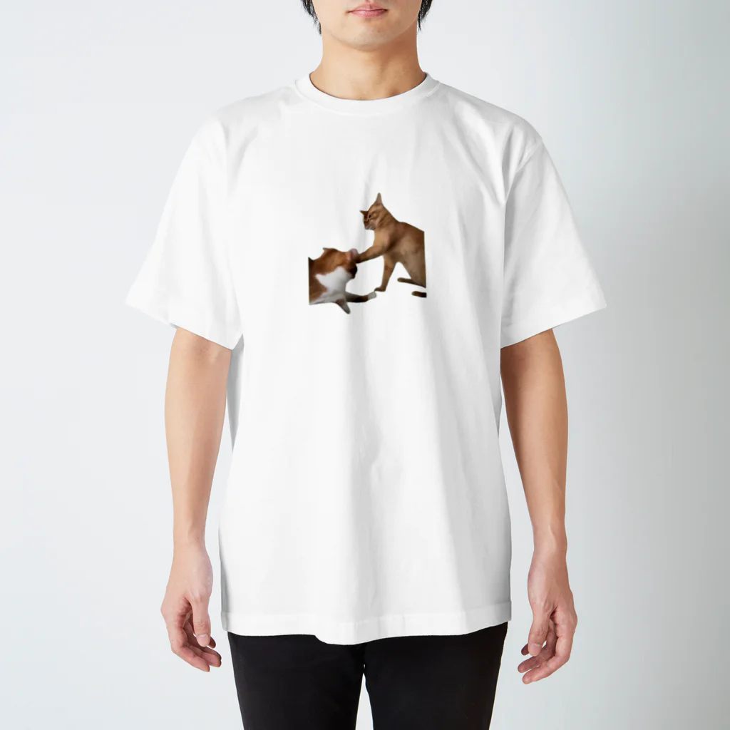 猫ミームグッズの【猫ミーム】叩かれる猫と叩く猫 Regular Fit T-Shirt