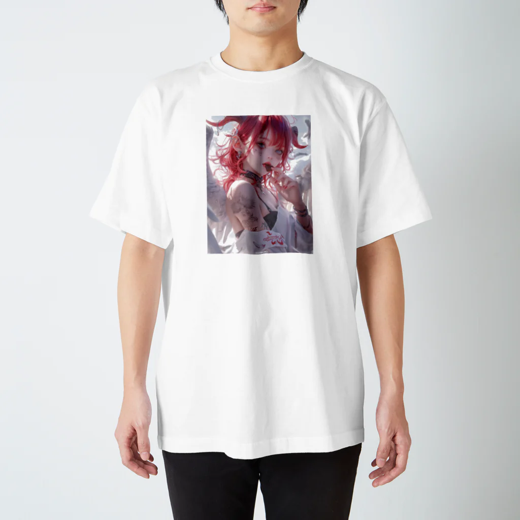 KAMIBUKROのチョコを咥える天使美女 スタンダードTシャツ