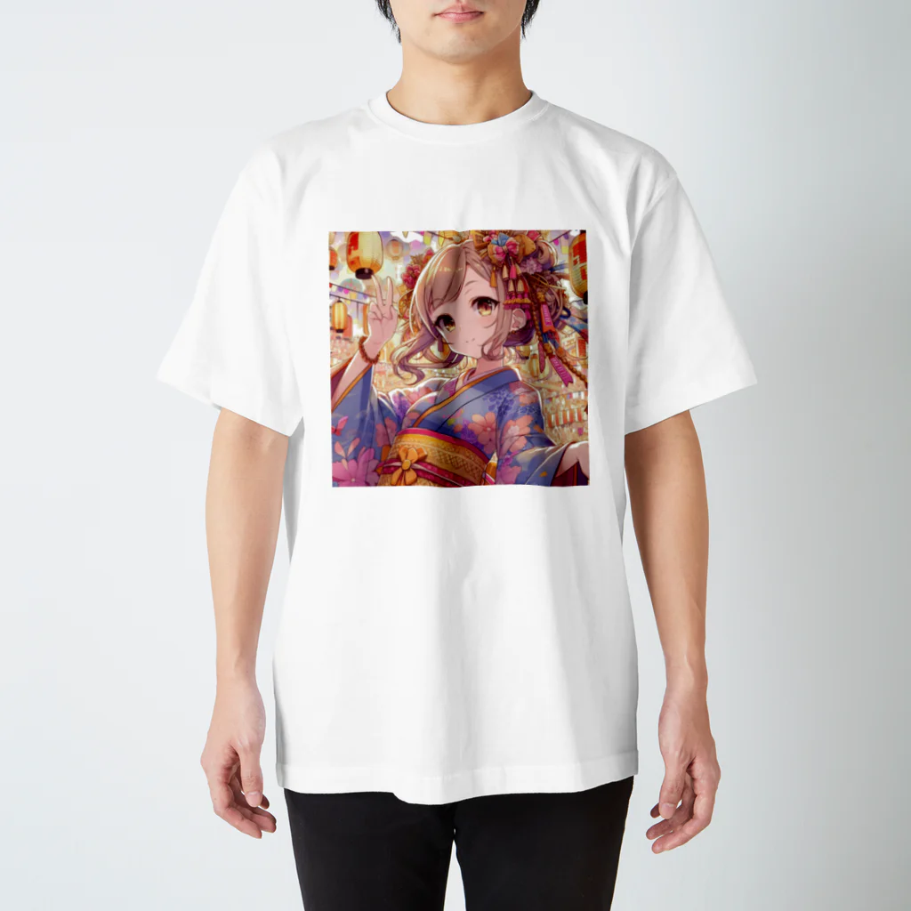 推しの美少女とアイドルのお祭りを楽しむ浴衣美少女 Regular Fit T-Shirt