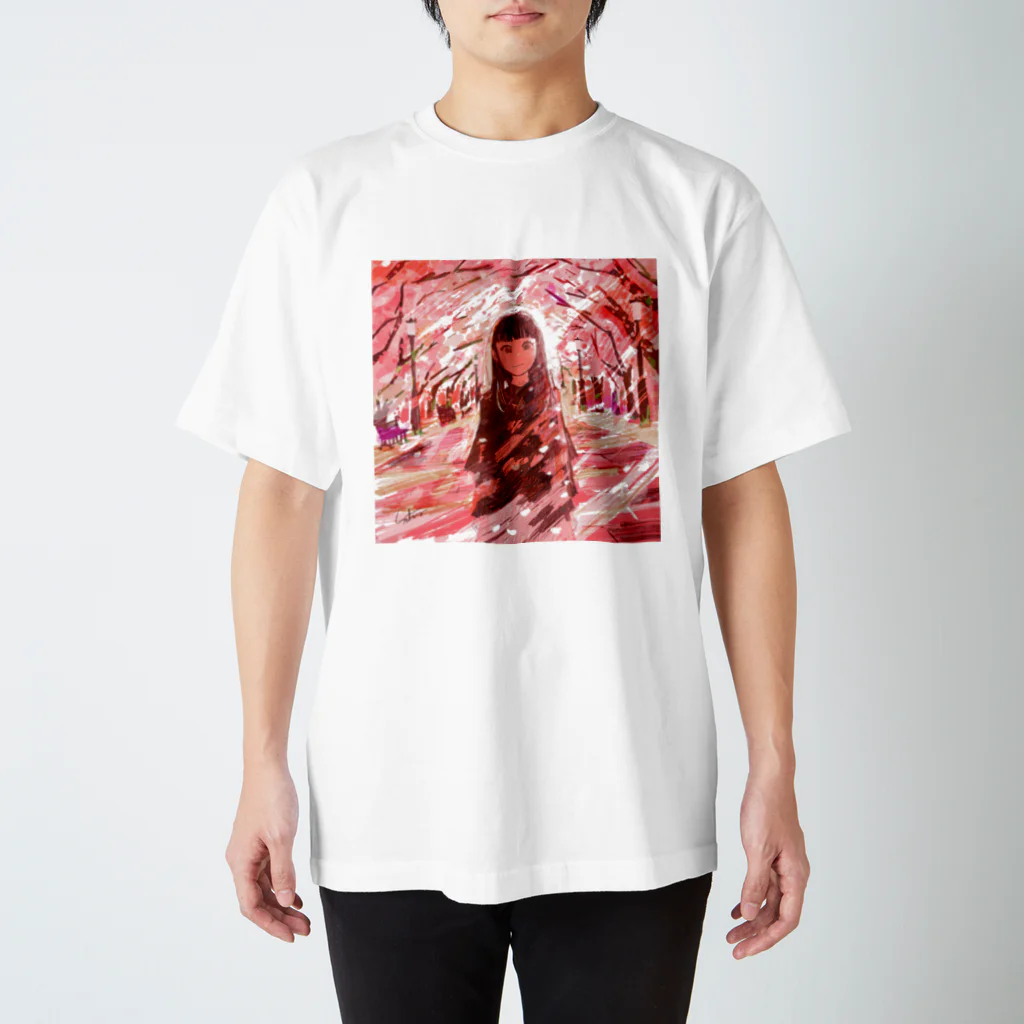 SANTABUNNY SUZURI SHOPの桜並木 Regular Fit T-Shirt