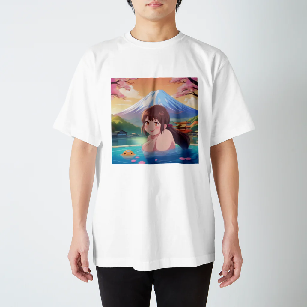 west97の富士山絶景にある露天風呂のかわいい女の子 スタンダードTシャツ