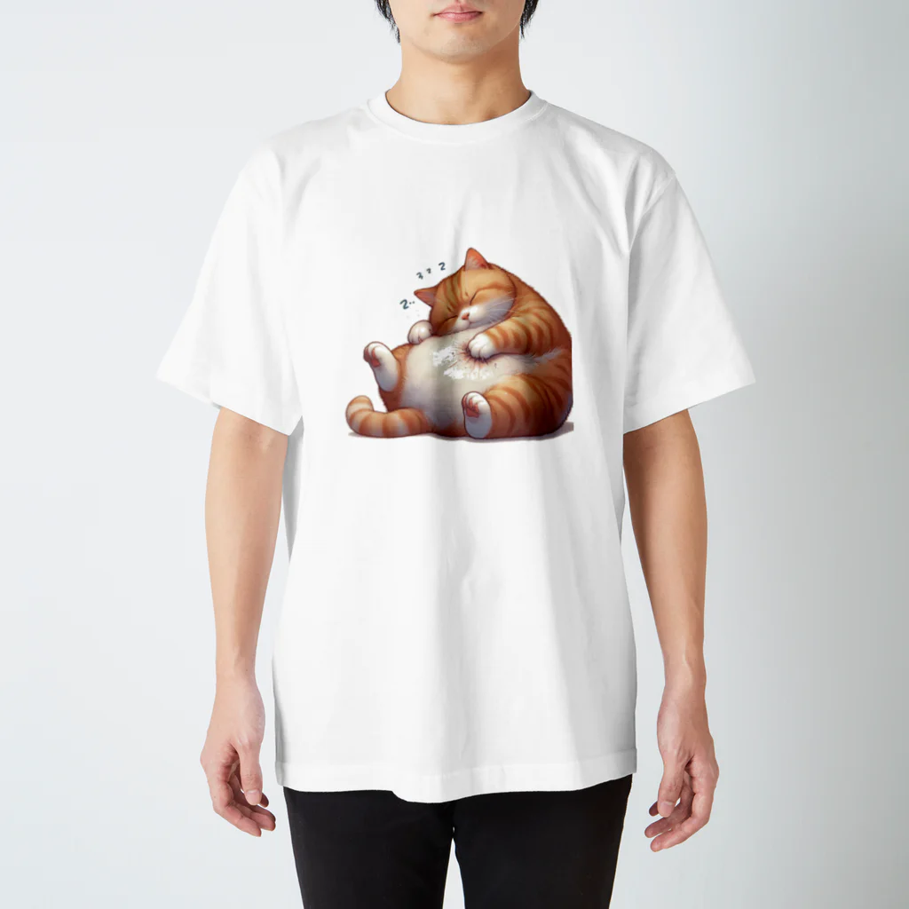 ニャーちゃんショップのイビキをかいて眠るポッチャリ猫 Regular Fit T-Shirt