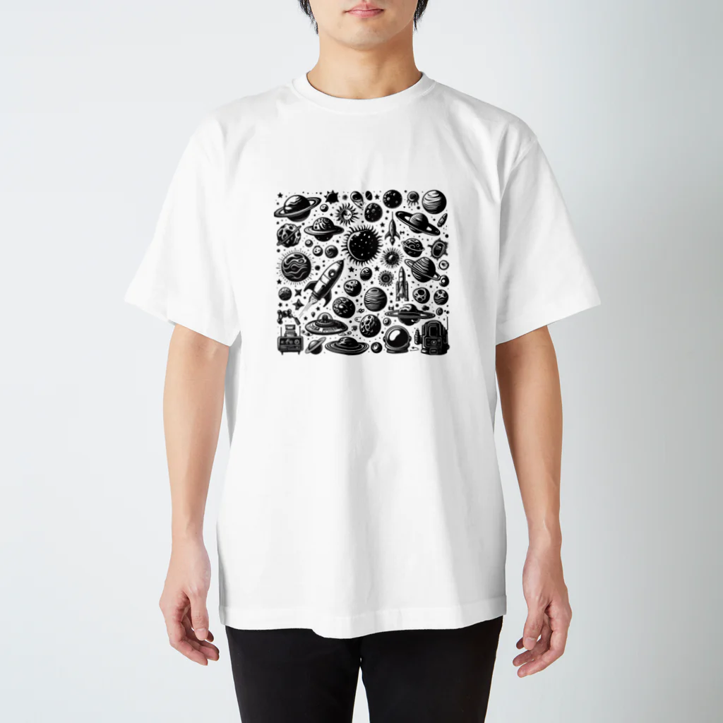 AIモノクロデザインのモノクロ宇宙 Regular Fit T-Shirt