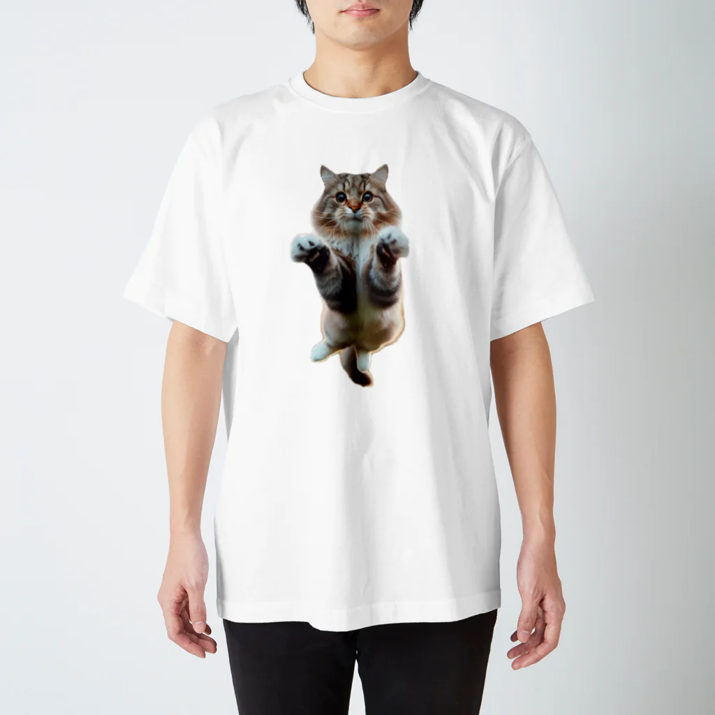 Y'z Fashion Hideoutの飛びつく猫 スタンダードTシャツ