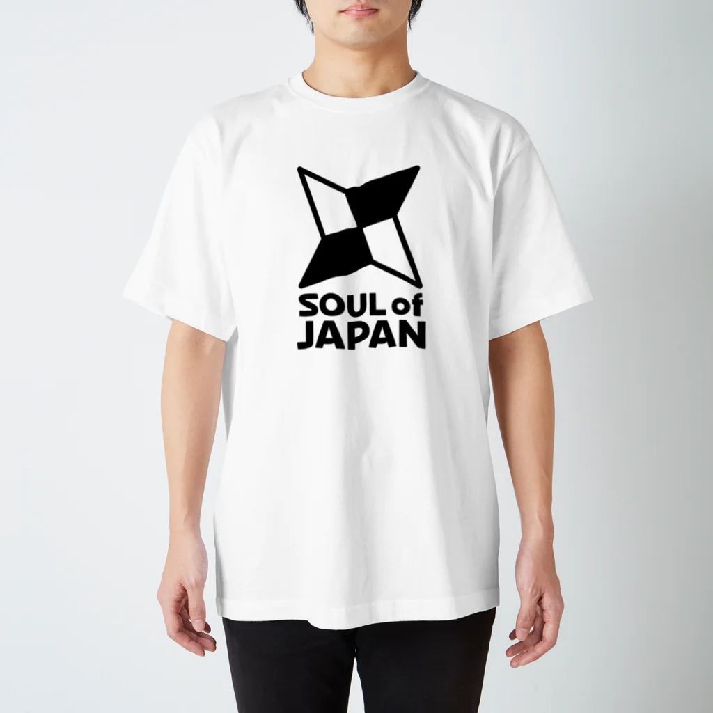 QUQU_WORKSのソウルオブジャパン 折り紙の手裏剣デザイン 大和魂 日本 ブラック Regular Fit T-Shirt