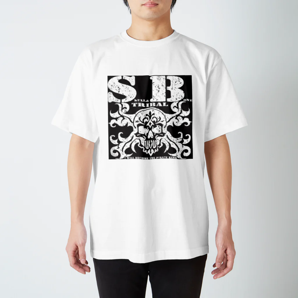 Ａ’ｚｗｏｒｋＳのSKULL&BONE TRIBAL GRUNGE WHT ON BLK スタンダードTシャツ