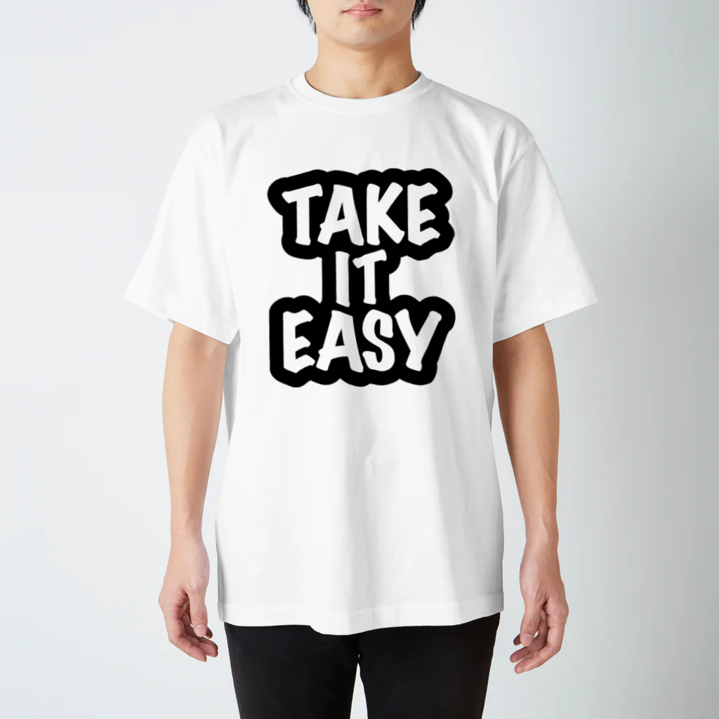 QUQU_WORKSのテイクイットイージー Take It Easy ブラック スタンダードTシャツ