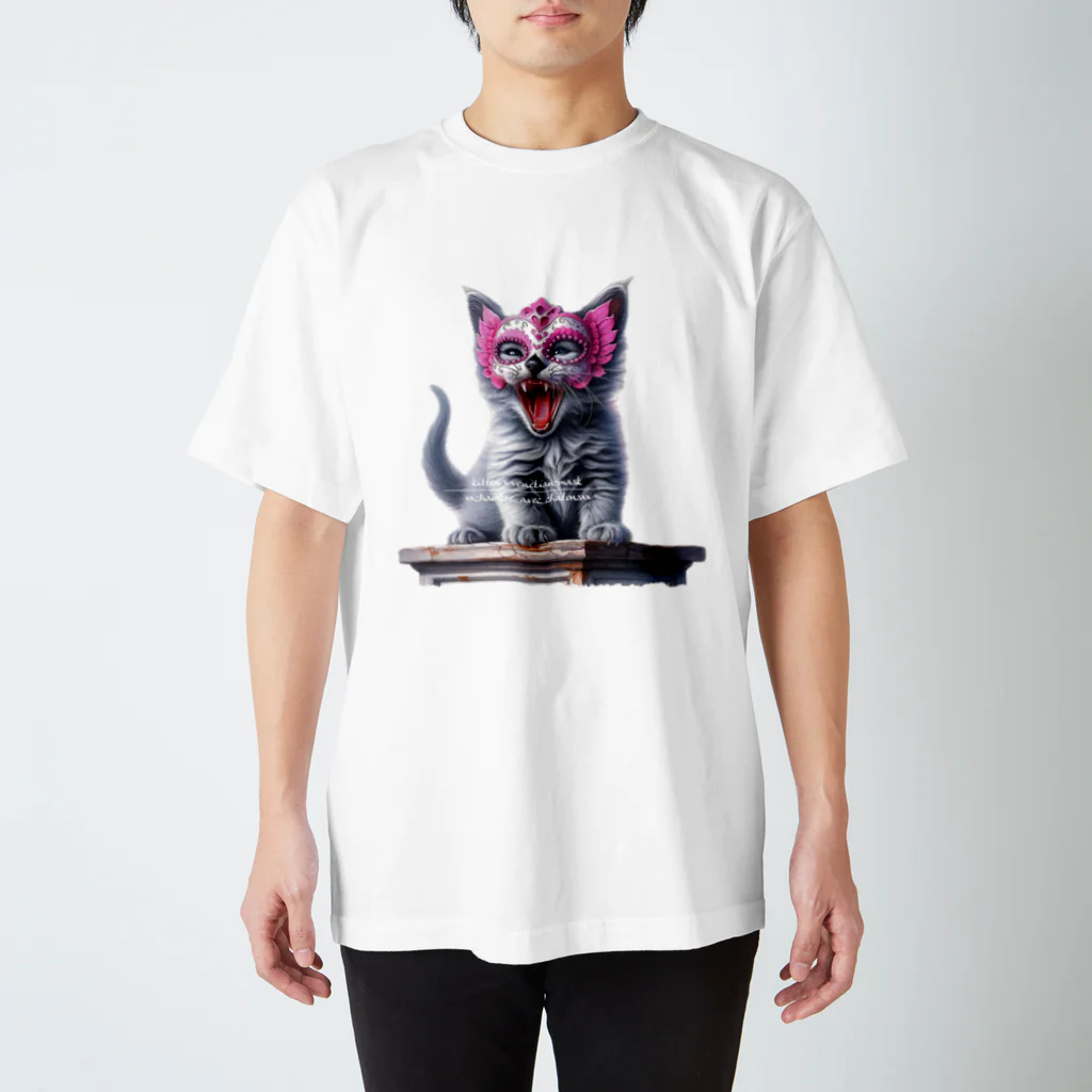 kitten ＊ venetian-mask｜KVMの仮面のロシアンブルー (透過/咆哮) ② スタンダードTシャツ