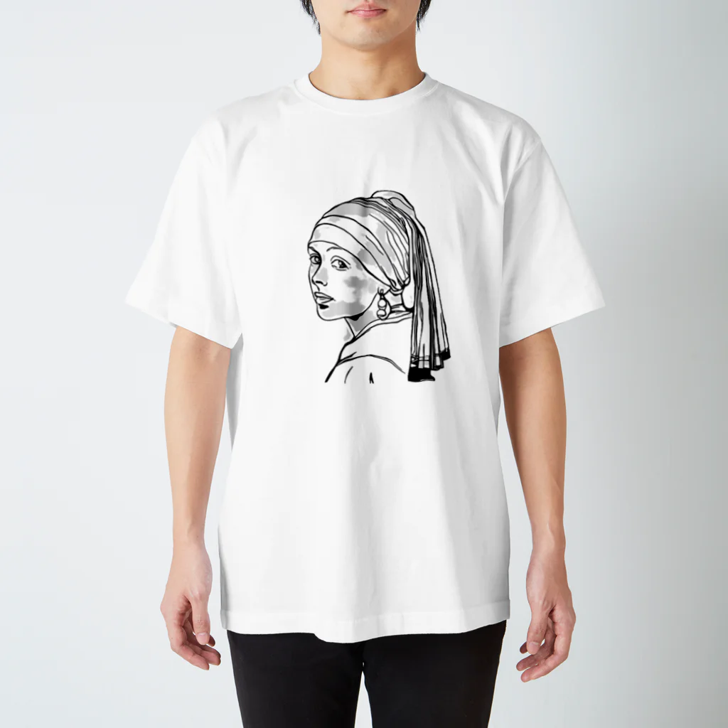 Ｘ-ＣＡＮＶＡＳの真珠の耳飾りの少女　ラインアート風 スタンダードTシャツ