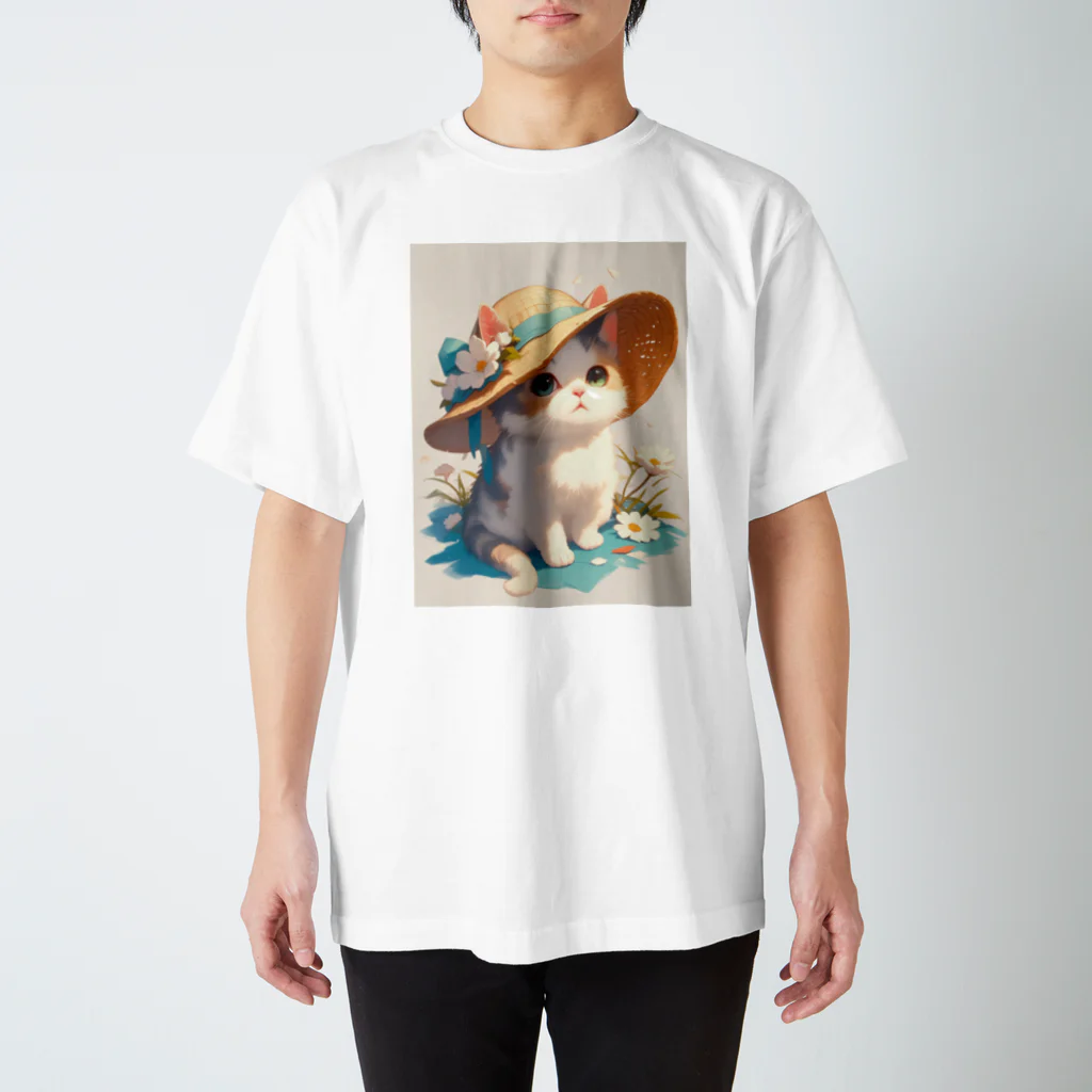 AQUAMETAVERSEの帽子をかぶった可愛い子猫 Marsa 106 スタンダードTシャツ