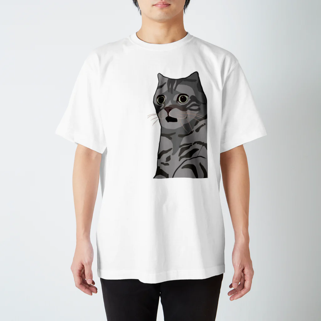 手書きイラストで猫ミームの困惑する猫 スタンダードTシャツ