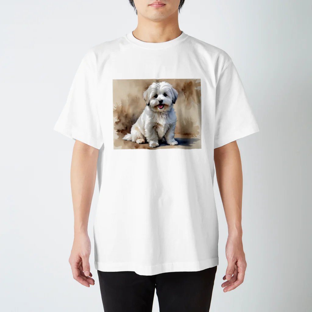 Animal Illustration shopのコトン・ド・テュレアール　Coton de Tulear　水彩画風 スタンダードTシャツ