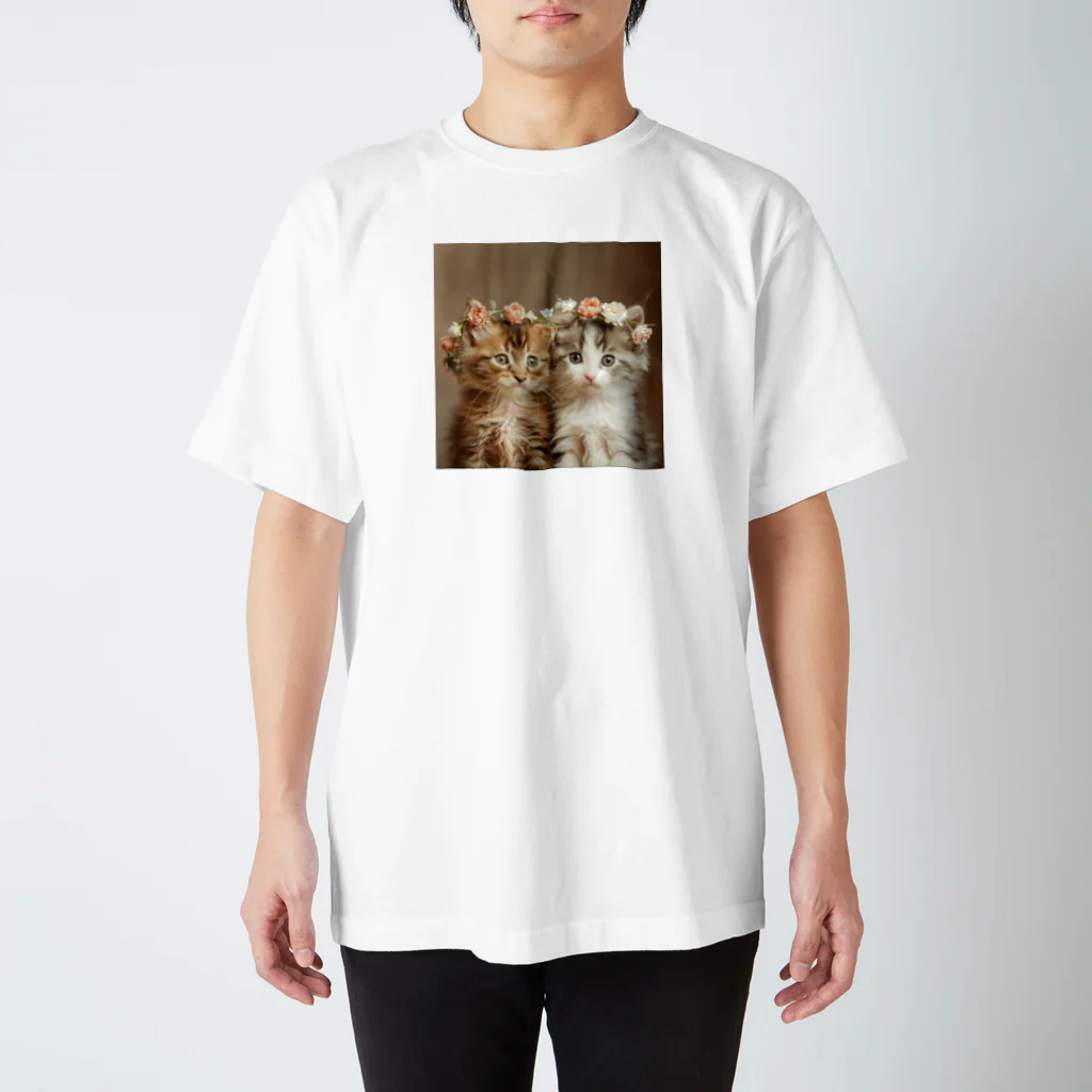 AQUAMETAVERSEの花のティアラをつけた子猫達　ラフルール　1859 スタンダードTシャツ