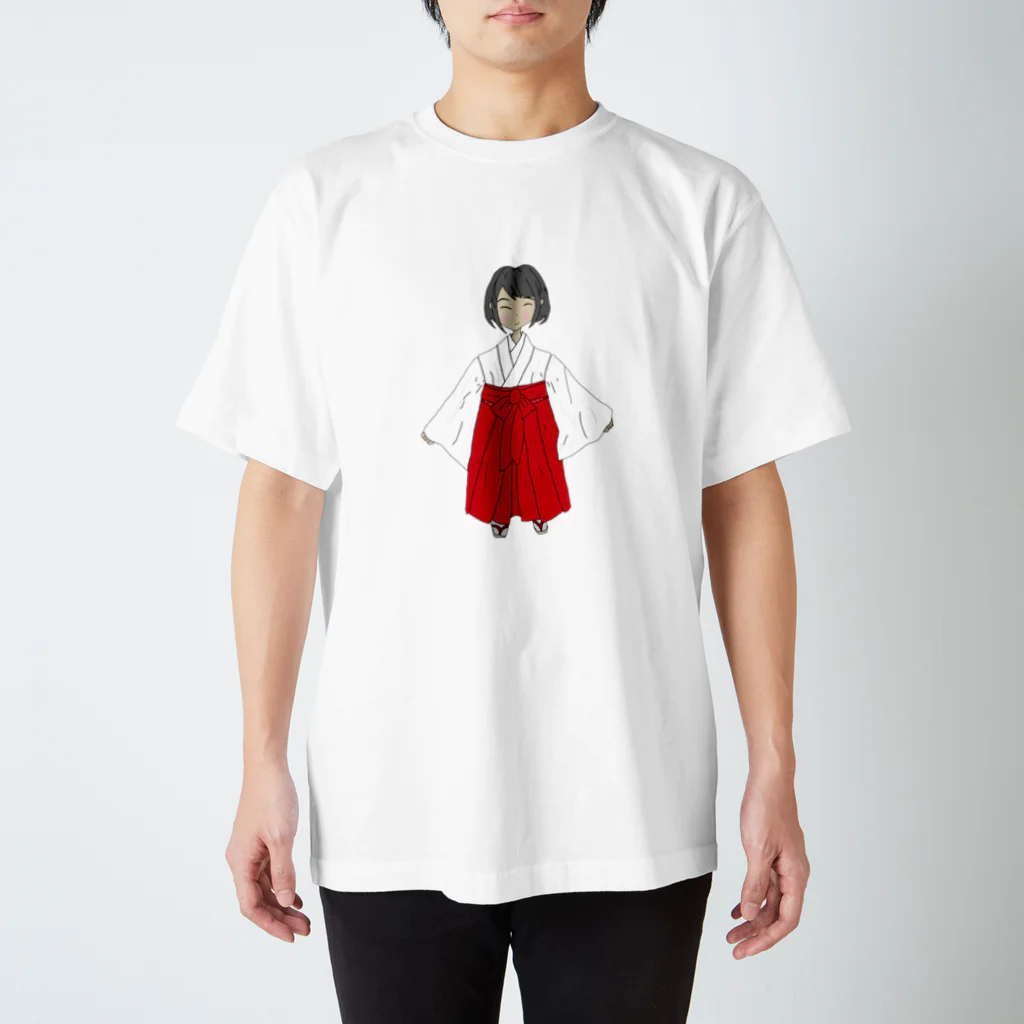 メイド産業　矢絣鉄道•和装鉄の関西メイドオリジナル　巫女さん　イラスト スタンダードTシャツ